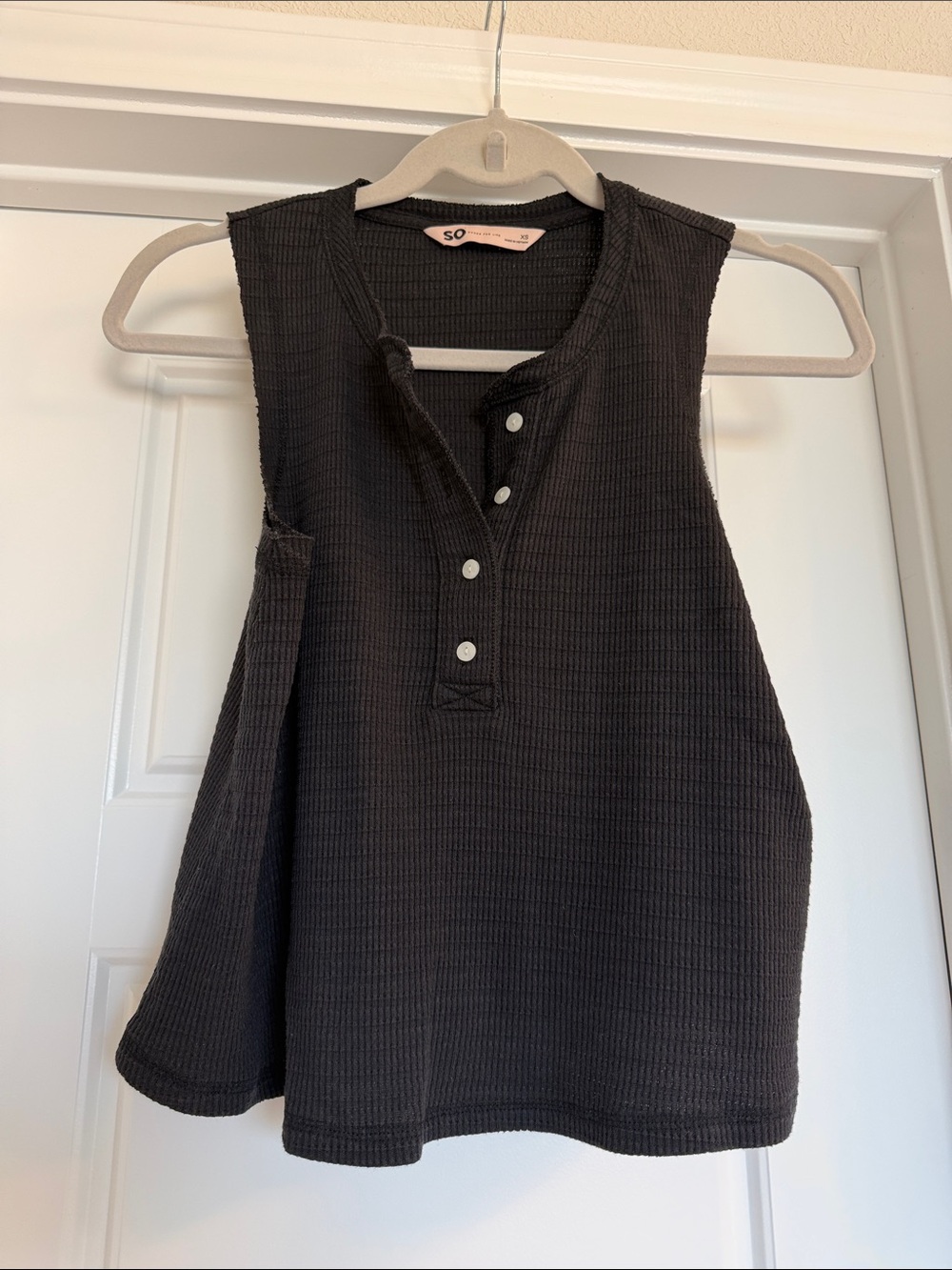SO Black Textured Henley Tank